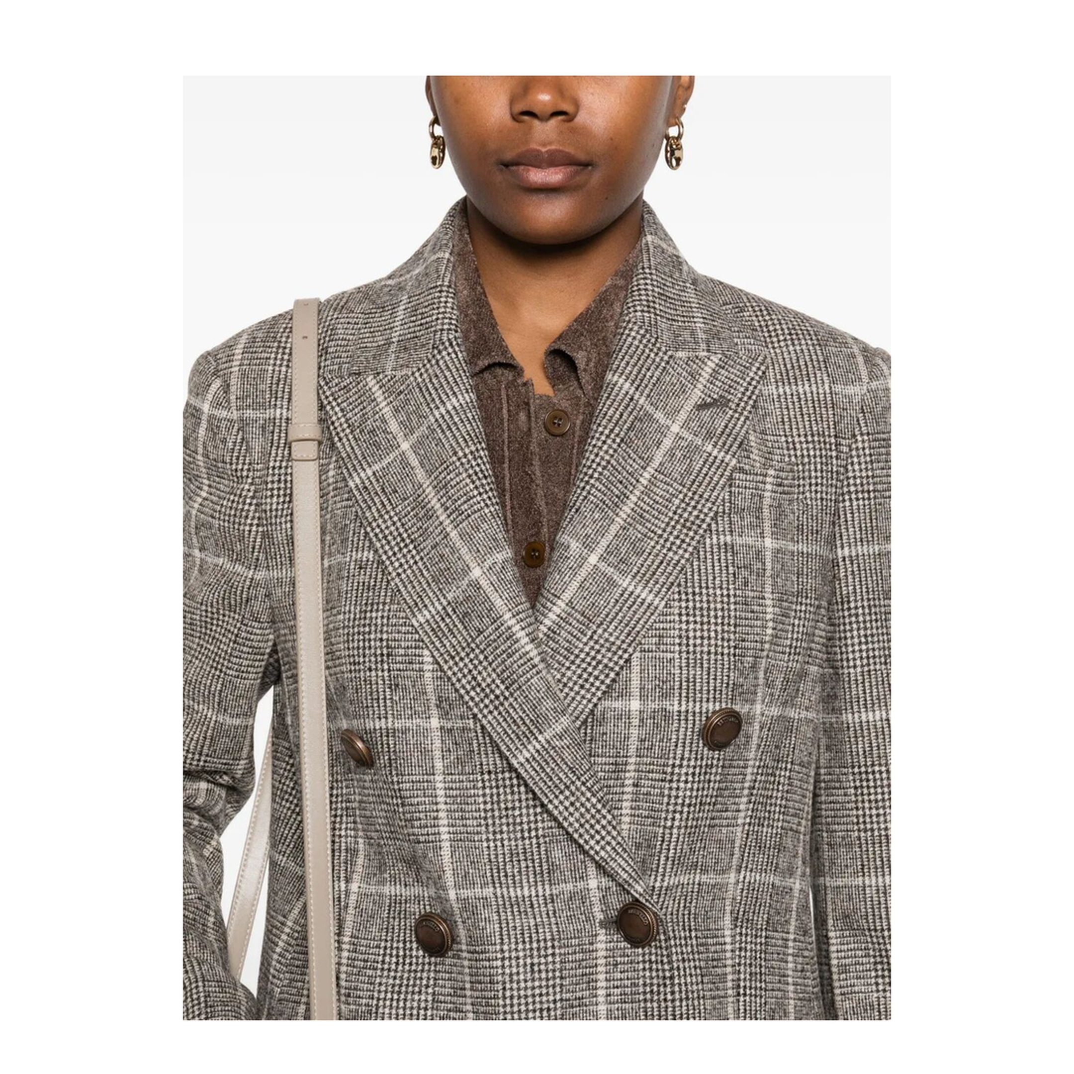 Alpaca and Wool Prince of Wales Double-Breasted Blazer with Monili - Image 4