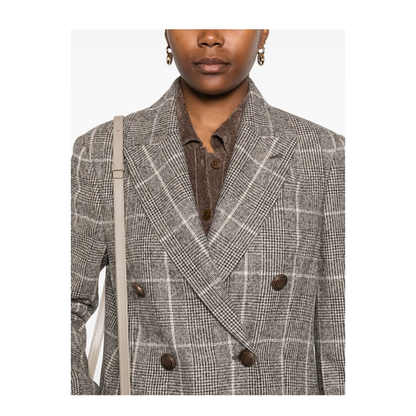 Alpaca and Wool Prince of Wales Double-Breasted Blazer with Monili - Image 4