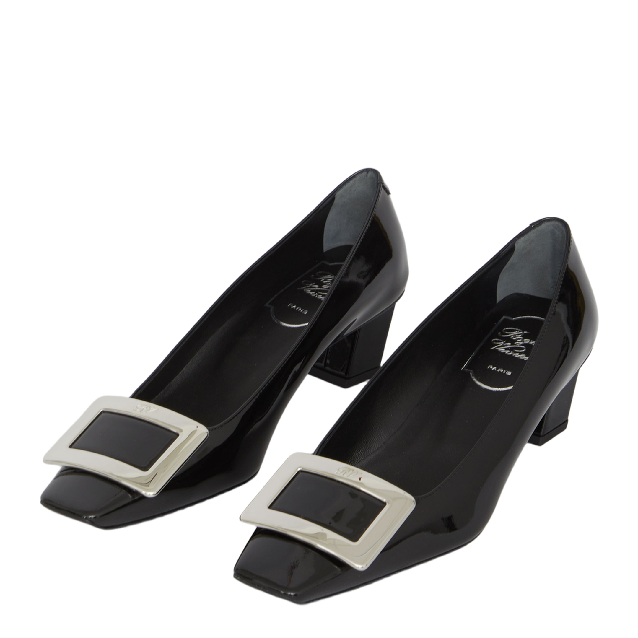 black calfskin pumps with buckle and wide heel - Image 5