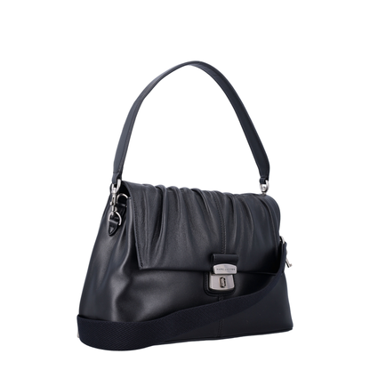 Ruched Detail Leather Crossbody Bag - Black - Image 2