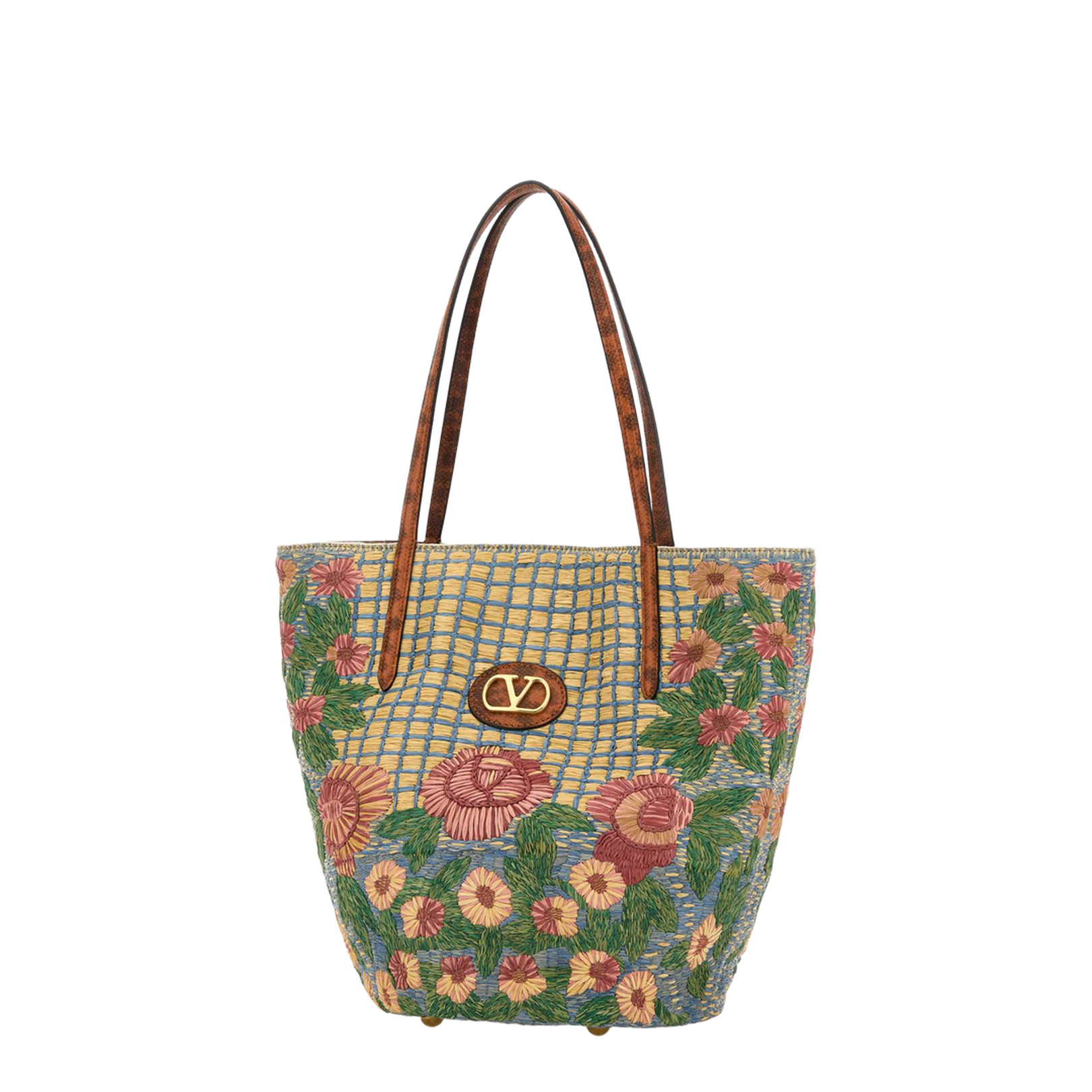 Embroidered Raffia Vlogo Signature Shopping Bag - Image 2
