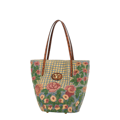 Embroidered Raffia Vlogo Signature Shopping Bag - Image 2