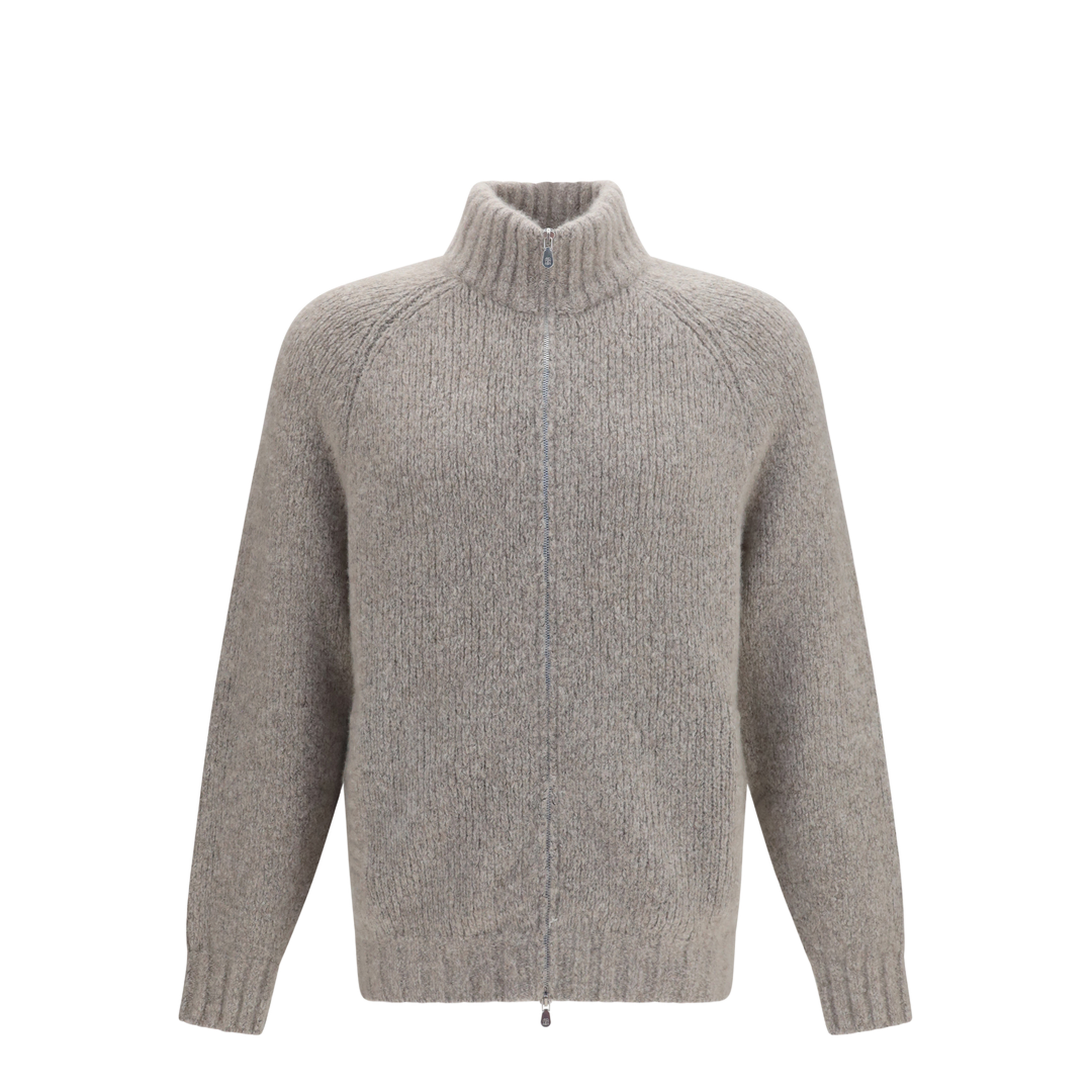 High-neck Cashmere and Silk Cardigan with Zip - Image 1