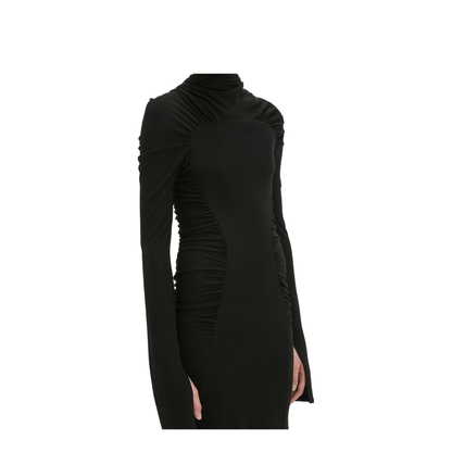 High Neck Gathered Midi Dress - Image 3