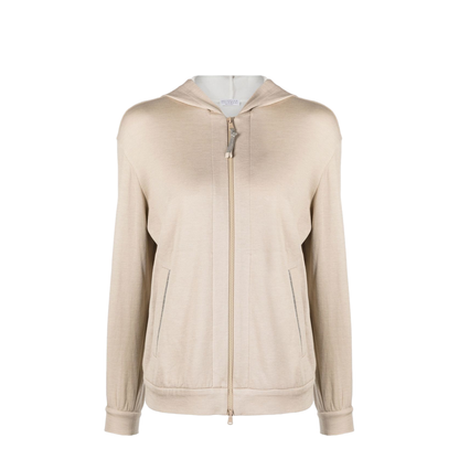 Two-Pocket Zip-Up Hoodie Beige - Image 1