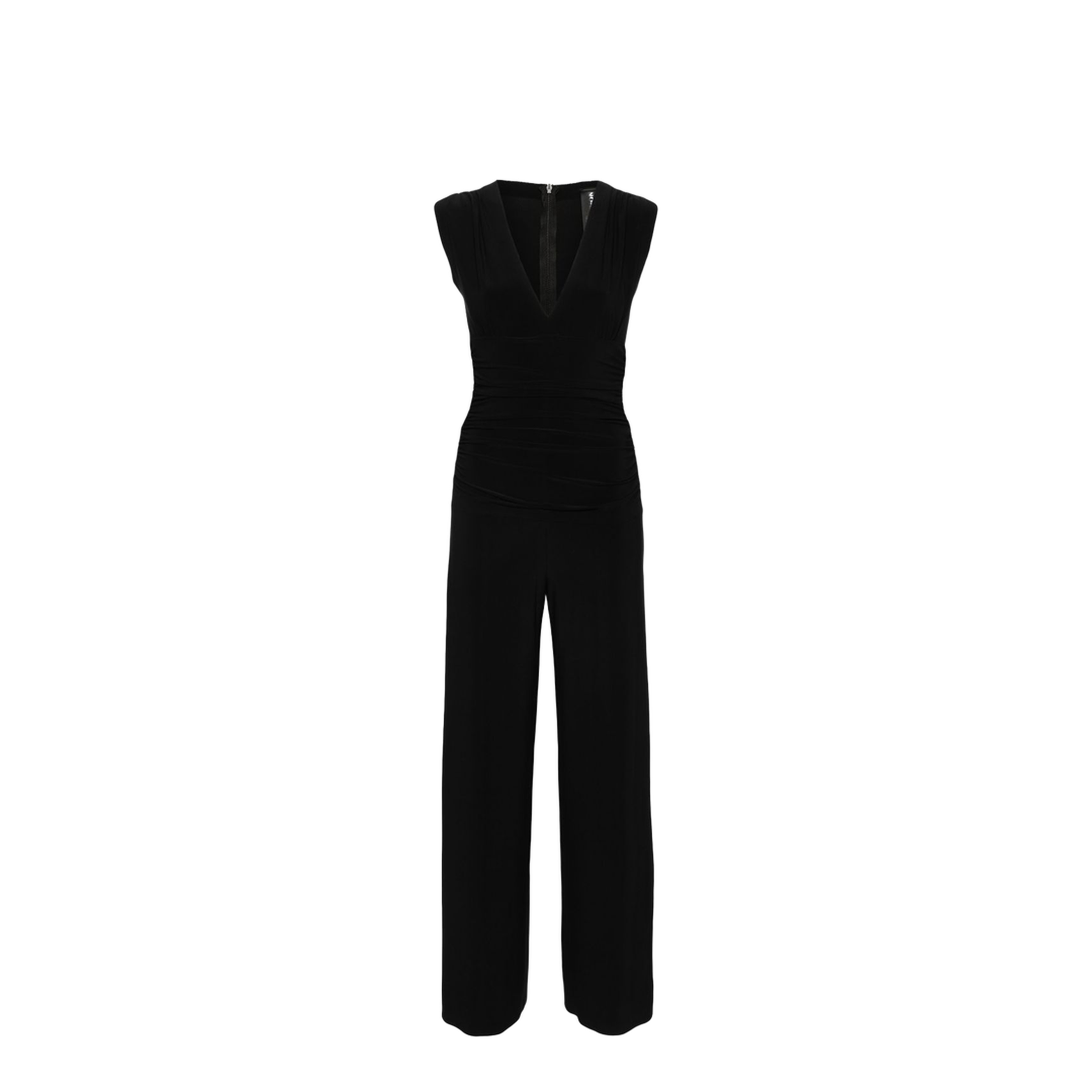 Sleeveless V-Neck Shirred Waist Jumpsuit - Image 1