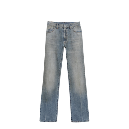 Straight-Leg High-Waist Cotton Jeans In Medium Blue - Image 1