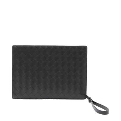 Intrecciato Leather Pouch - Black - Image 1