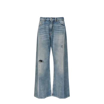 Wide-leg jeans with worn effect - Image 1