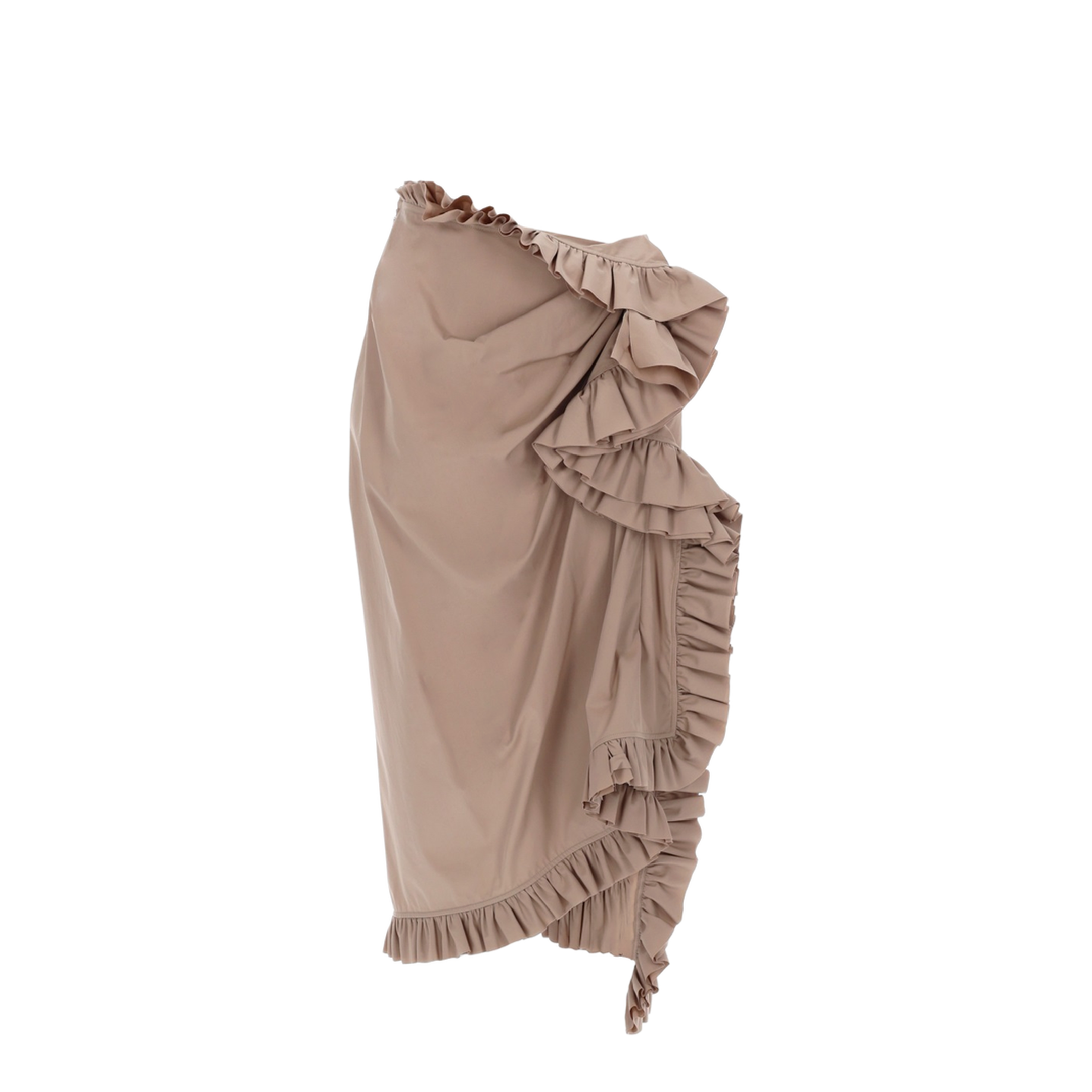 Beige Poplin Asymmetric Ruffled Midi Skirt - Image 1