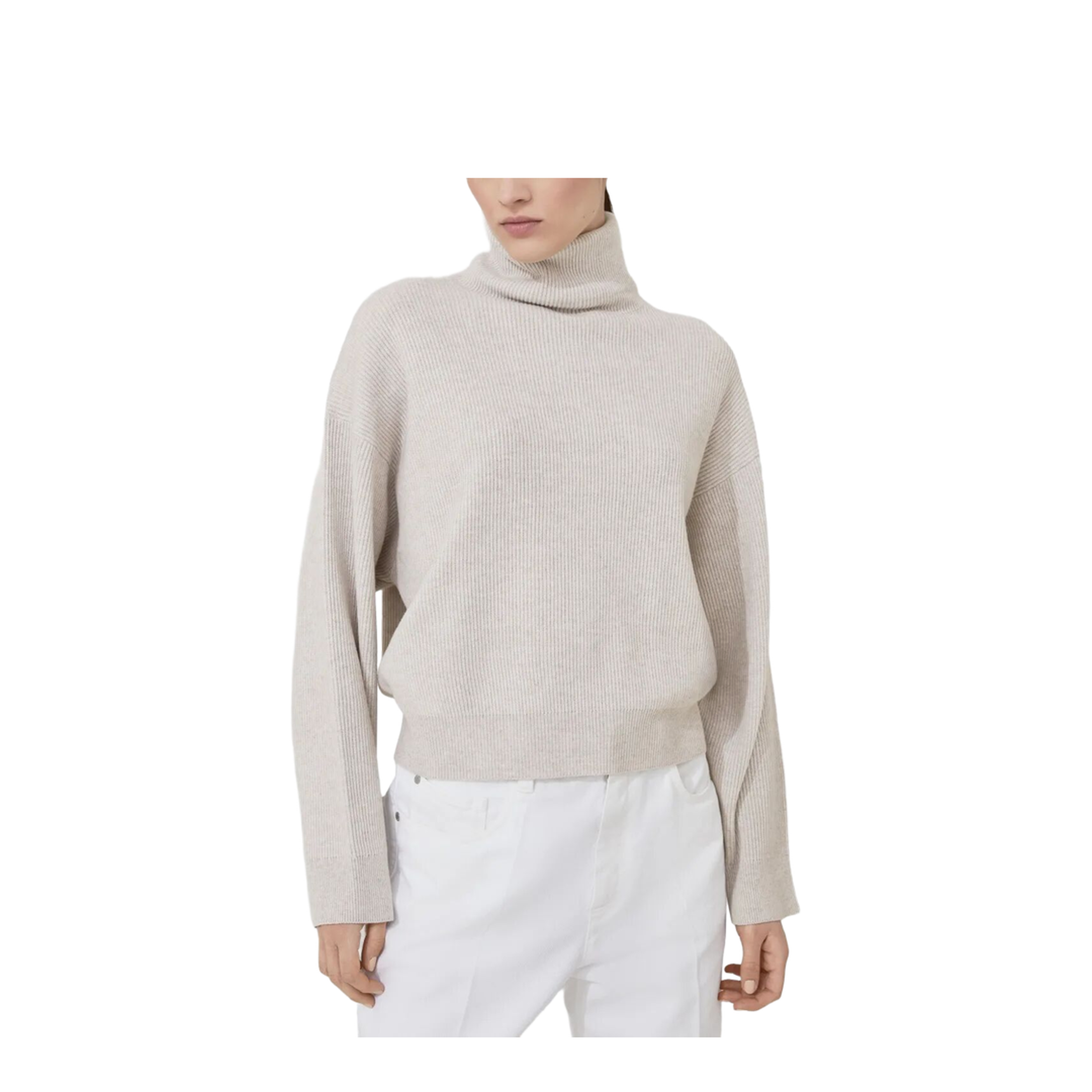 Cashmere Blend English Ribbed Turtleneck Sweater - Image 2