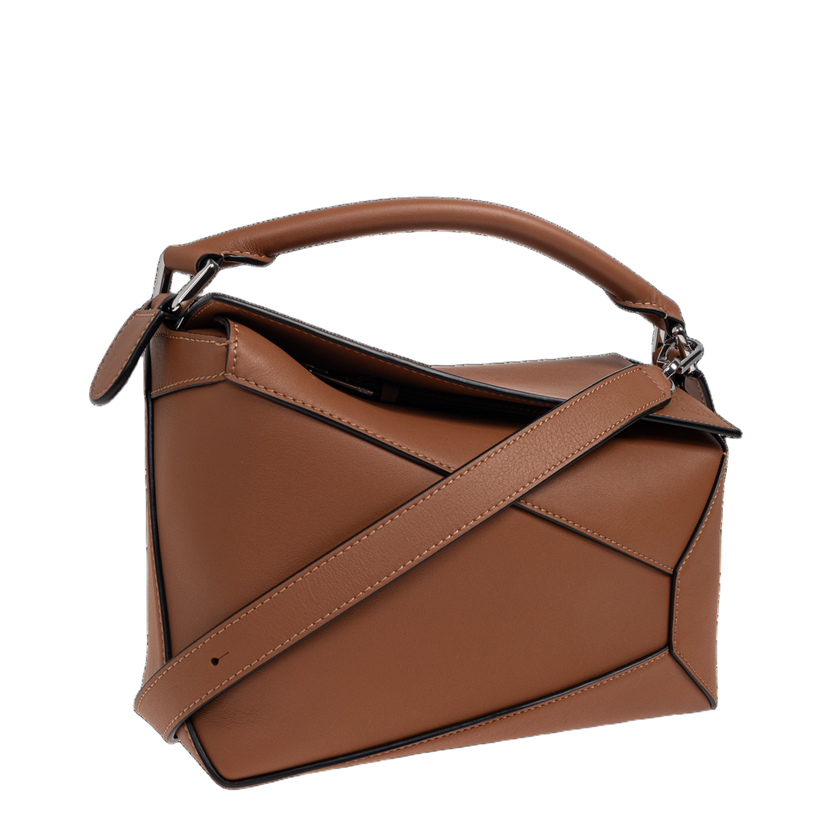 Small Puzzle Edge Hand Bag Leather Brown - Image 4