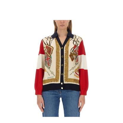 Extra Fine Wool Cardigan with Print - Image 1