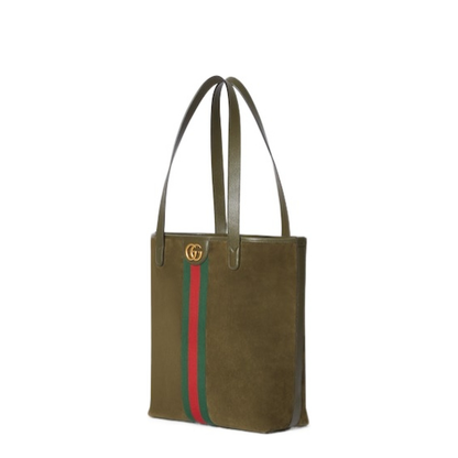 Ophidia Medium Tote Bag Dark Green Suede - Image 2