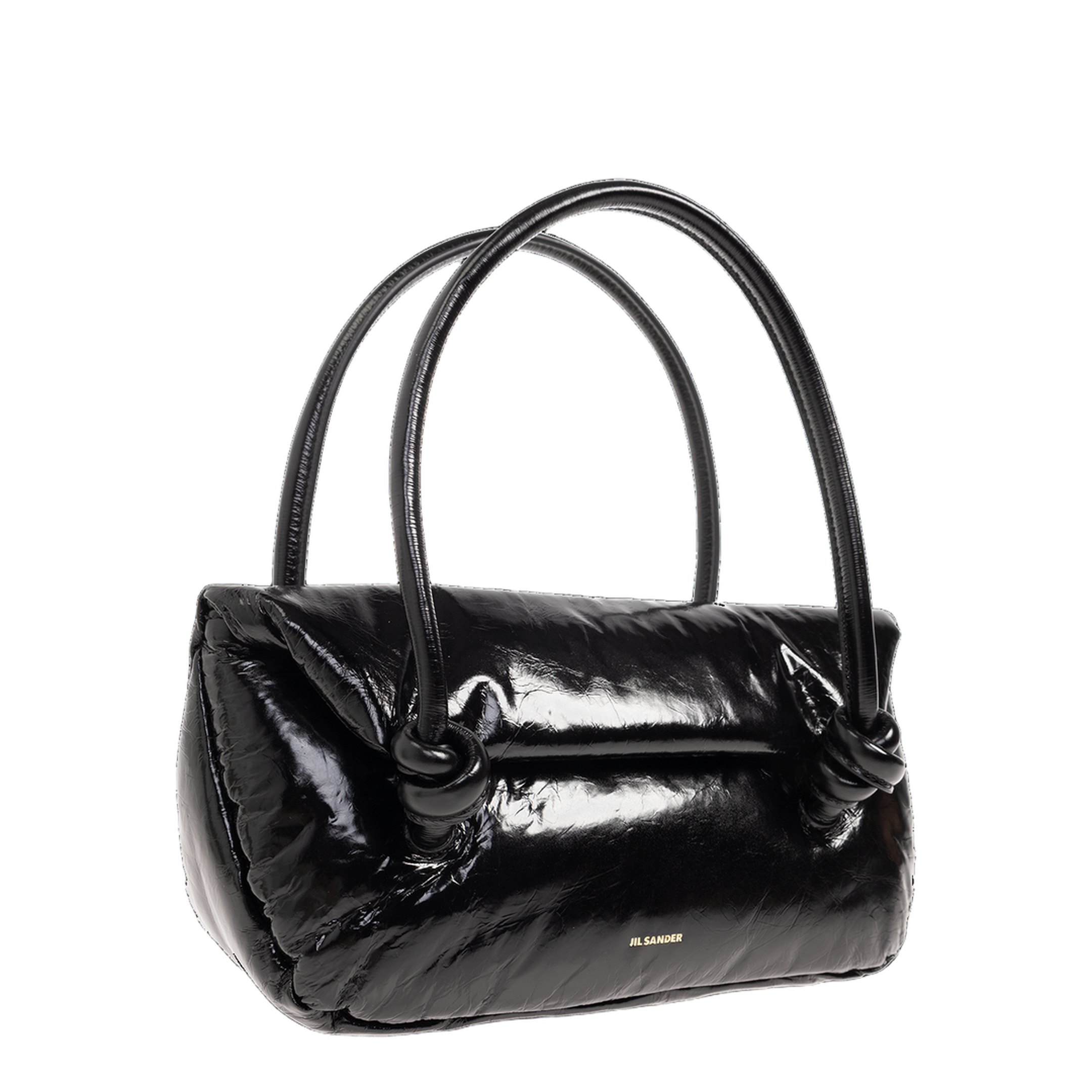 Knot Small Black Shoulder Bag With Laminated Logo In Patent Leather - Image 4