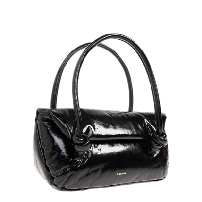 Knot Small Black Shoulder Bag With Laminated Logo In Patent Leather - Image 4
