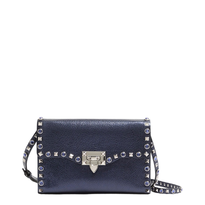 Rockstud Small Laminated Calfskin Shoulder Bag - Navy - Image 1