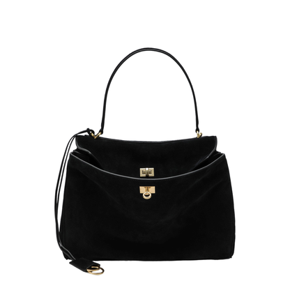 Rodeo Medium Suede & Smooth Calfskin Handbag - Black - Image 1