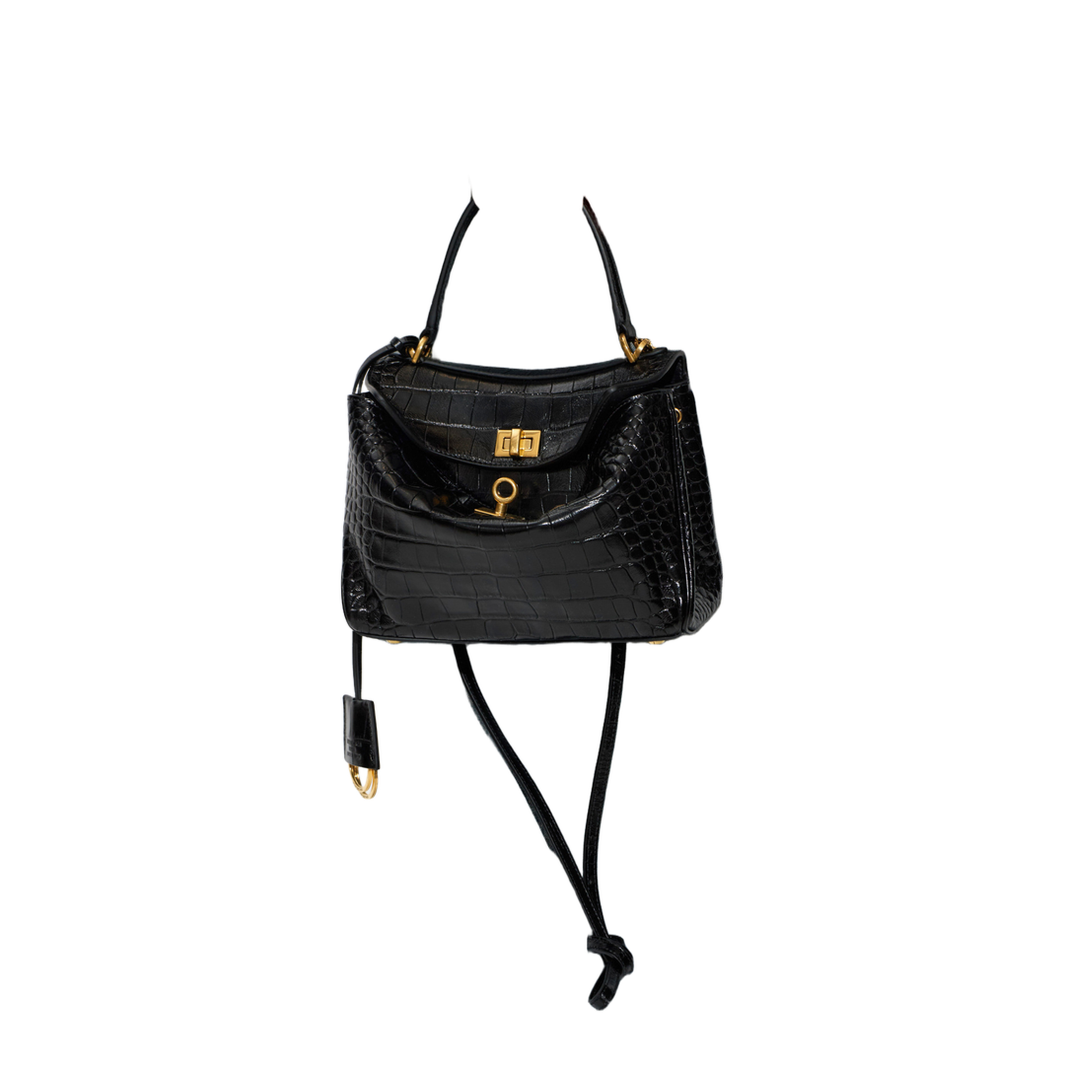 Rodeo Mini Croc-Embossed Calfskin Handbag - Black - Image 2