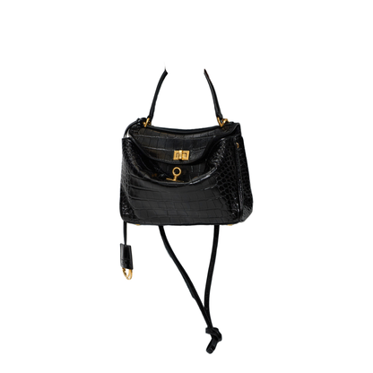 Rodeo Mini Croc-Embossed Calfskin Handbag - Black - Image 2