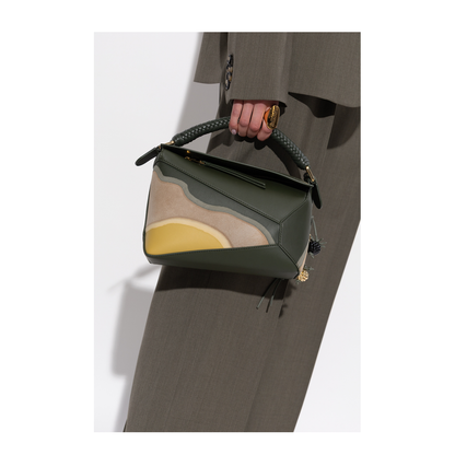 Small Puzzle Edge Hand Bag Leather Green - Image 2