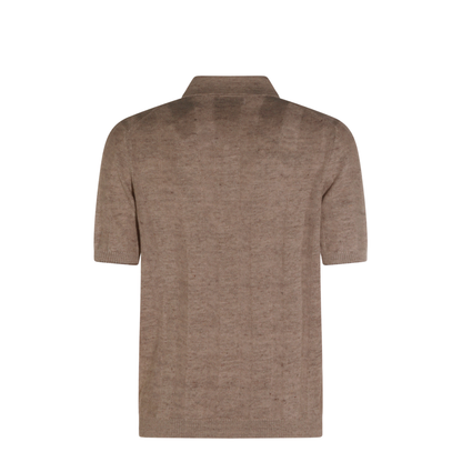 Ribbed Button Polo Shirt Brown - Image 4