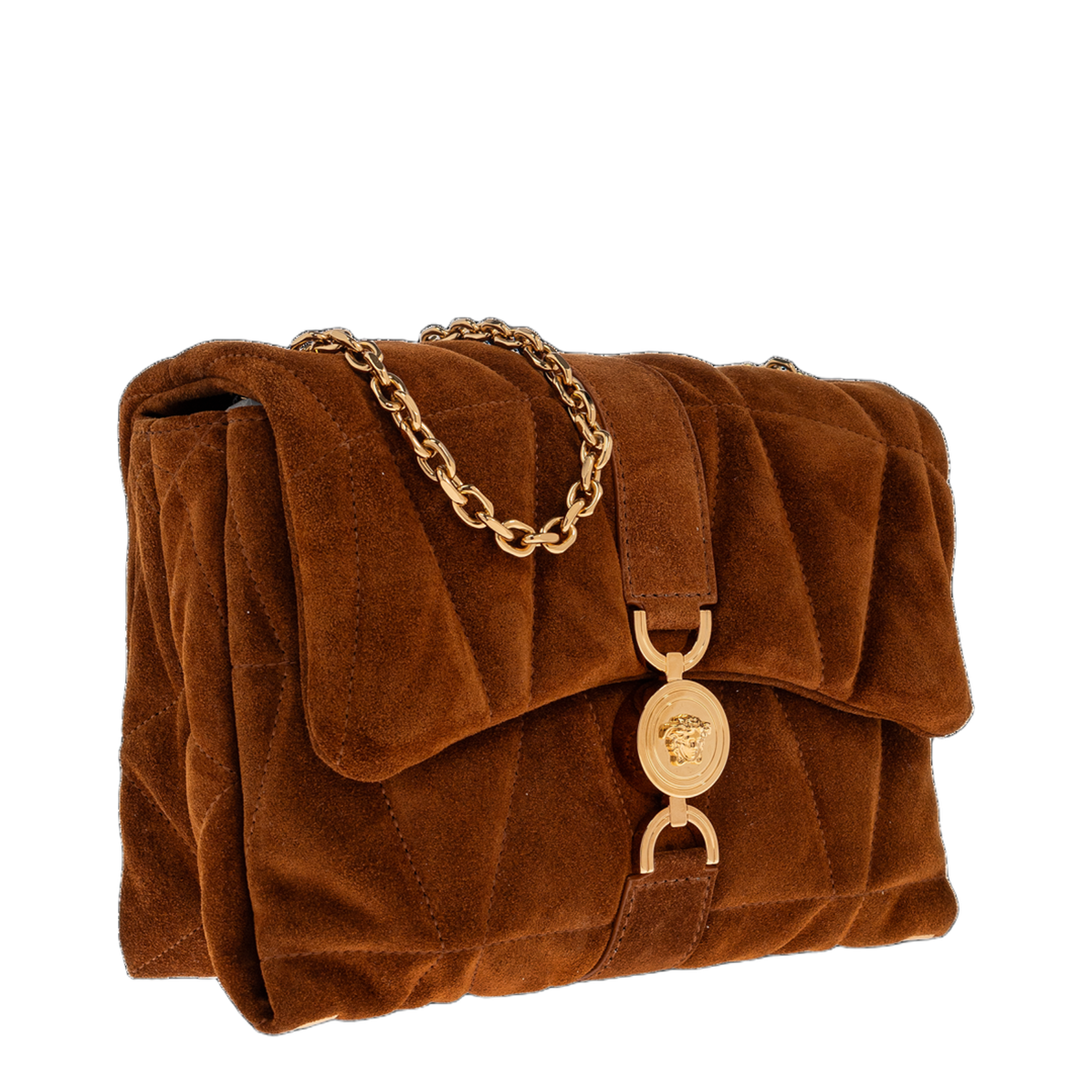 Quilted Chain Suede Shoulder Bag - Brown - Image 4