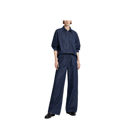 Indigo Denim Wide-Leg Trousers with Pleats - Image 2
