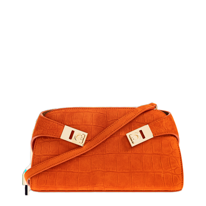 Hug Mini Croc-Embossed Calf Suede Crossbody Bag - Light Siena - Image 1