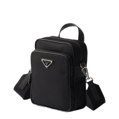 Re-Nylon with Saffiano Leather Trim Shoulder Bag - Black - Image 5