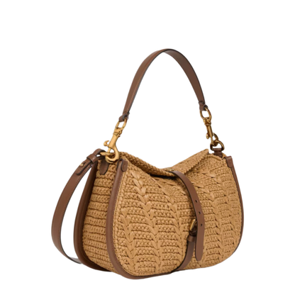 Medium Pony Shoulder Bag Crocheted Raffia Light Brown - Image 2