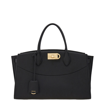 Ferragamo Studio Soft Bag (Large) Hammered Calfskin Top-Handle Bag - Nero - Image 1