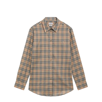 Beige Cotton Shirt with Check Pattern - Image 1