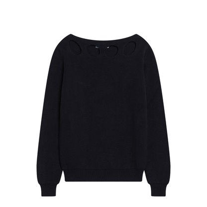 Blue Cotton Sweater with Geometric Details - Image 1