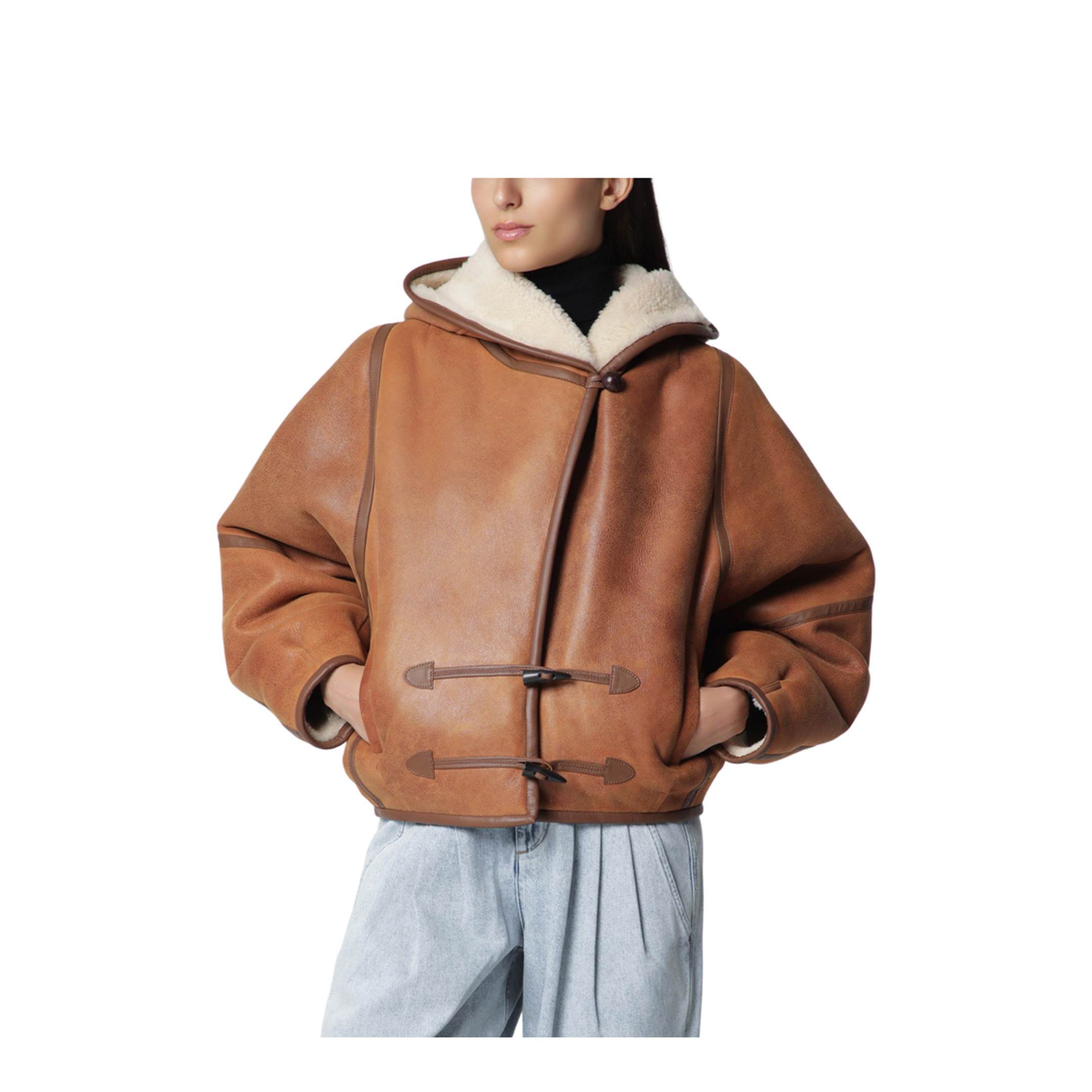 Amiel Hooded Shearling Short Coat - Image 1