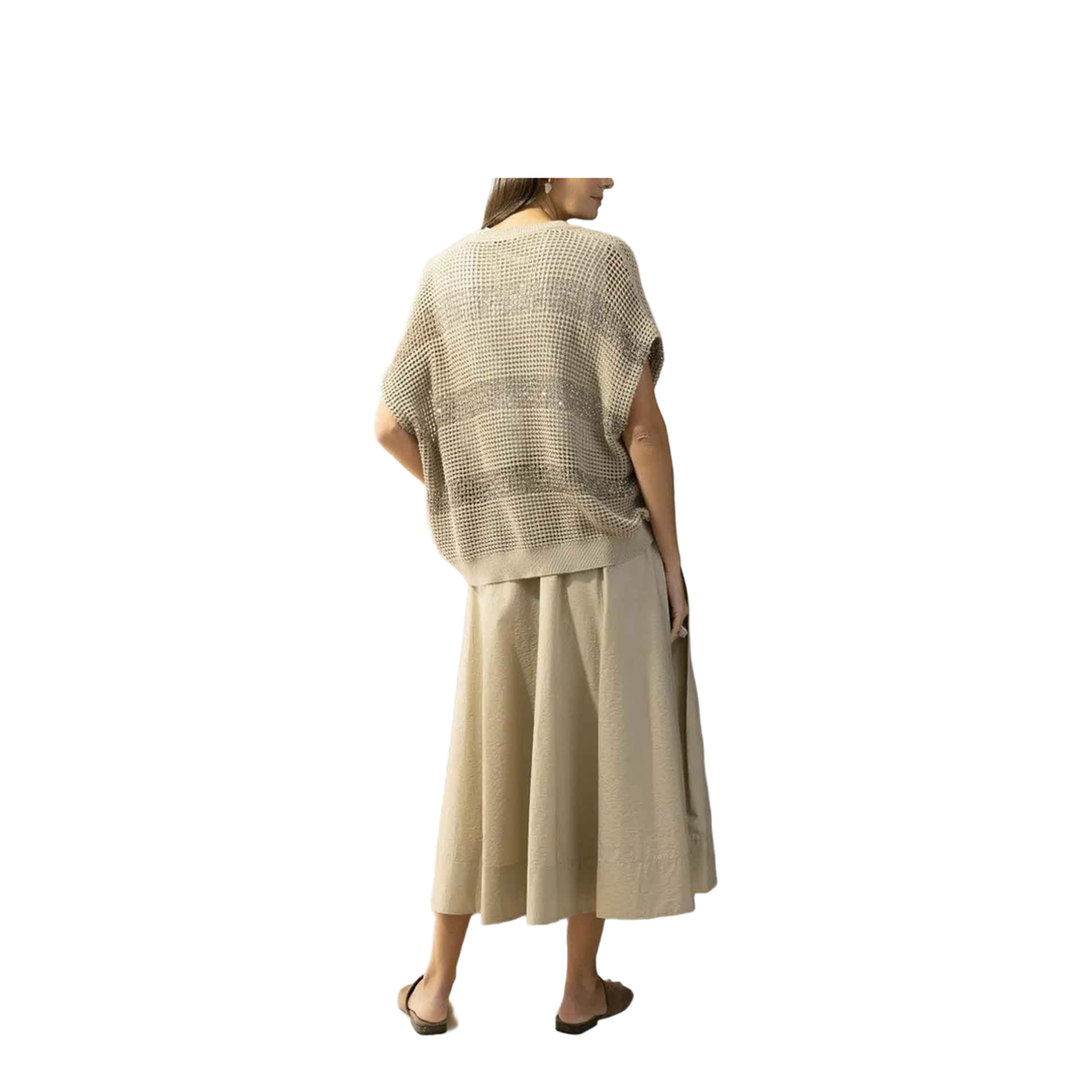 Striped Cotton Knitted Sweater - Beige - Image 4