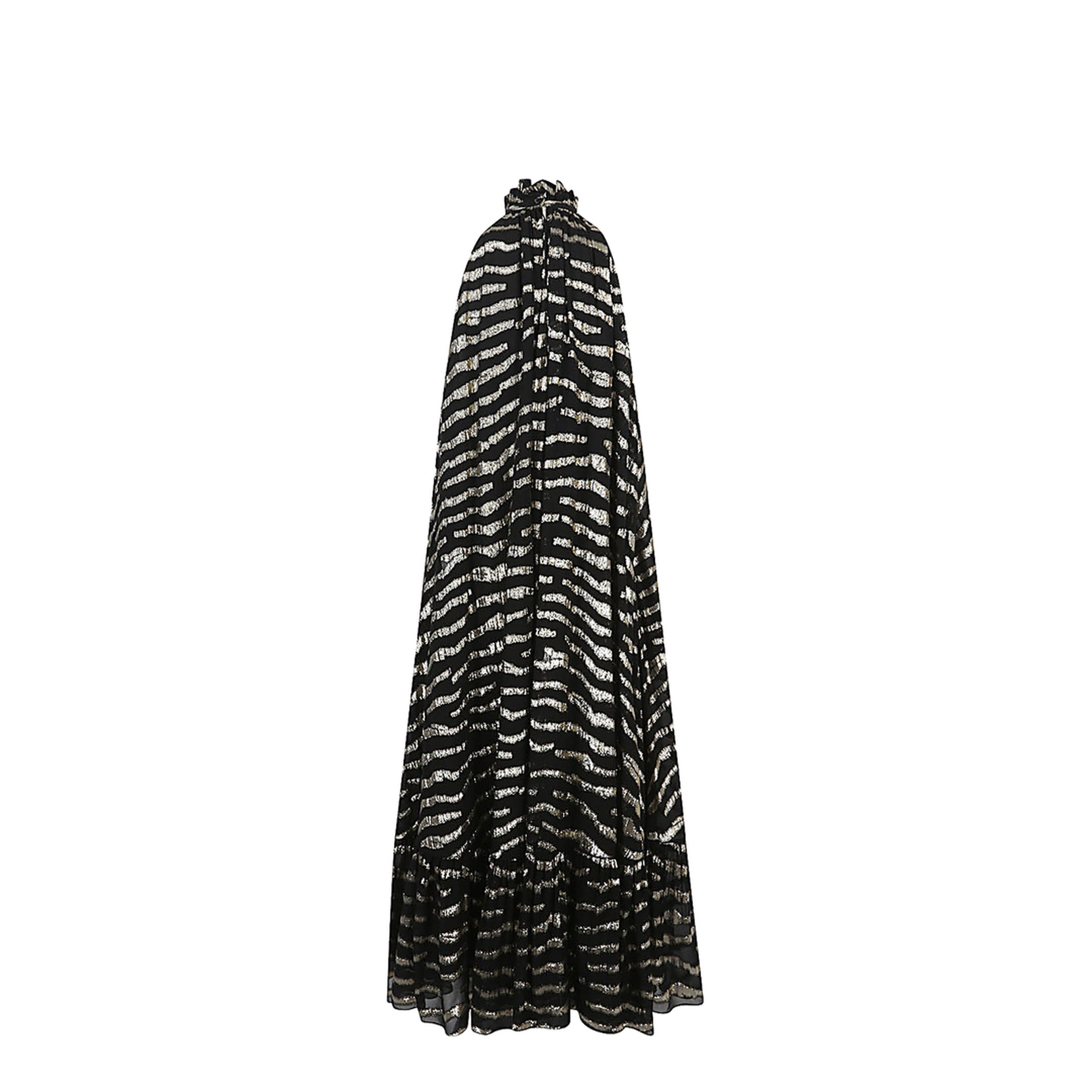 Long Dress in Lamé Tiger Silk - Black / Gold - Image 2