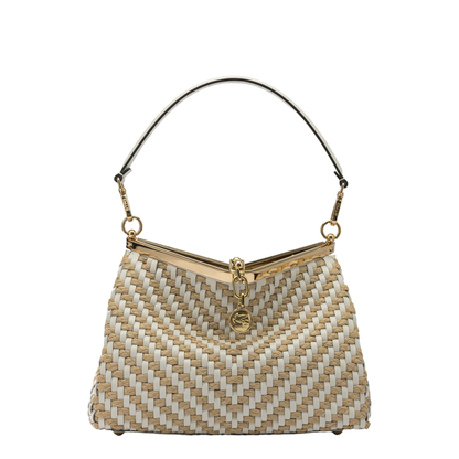 Vela Medium Woven Leather and Raffia Shoulder Bag - White - Image 1