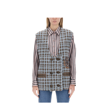 Checked Wool Blend Vest - Image 1