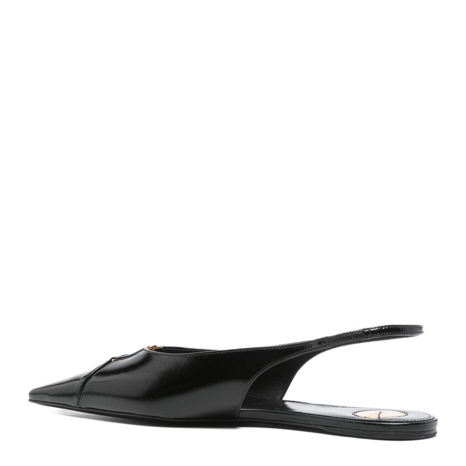 Black Leather Pointed Toe Slingback Strap Flat Sole - Image 3
