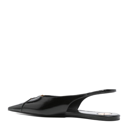 Black Leather Pointed Toe Slingback Strap Flat Sole - Image 3