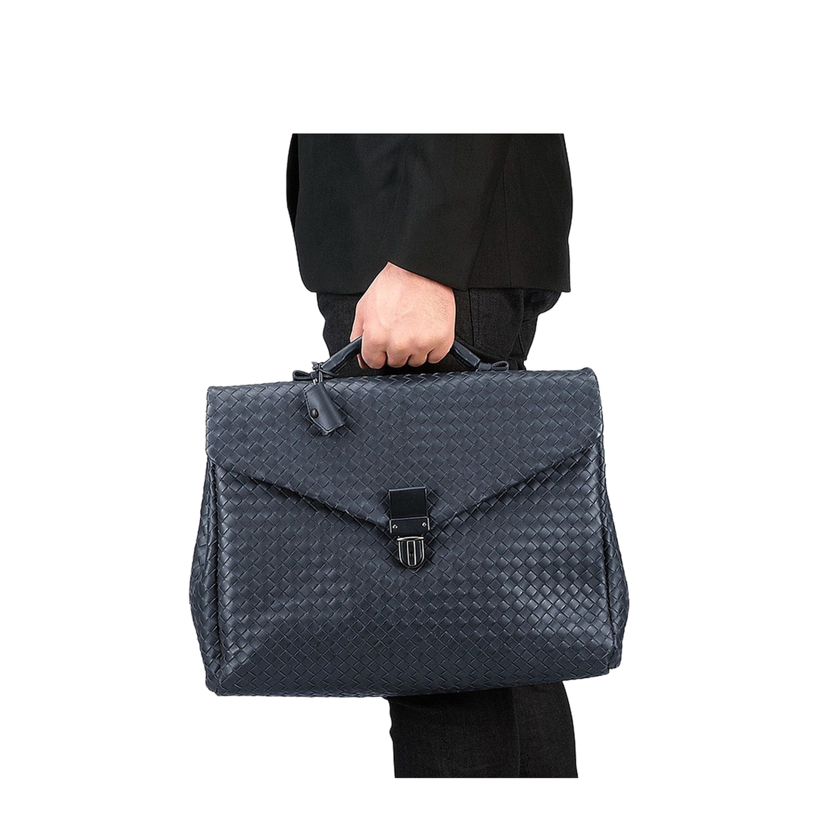 Intrecciato Leather Briefcase - Navy blue - Image 3