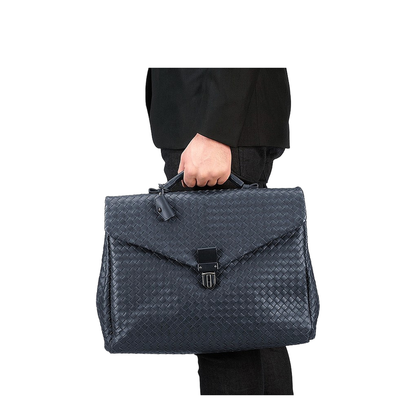 Intrecciato Leather Briefcase - Navy blue - Image 3