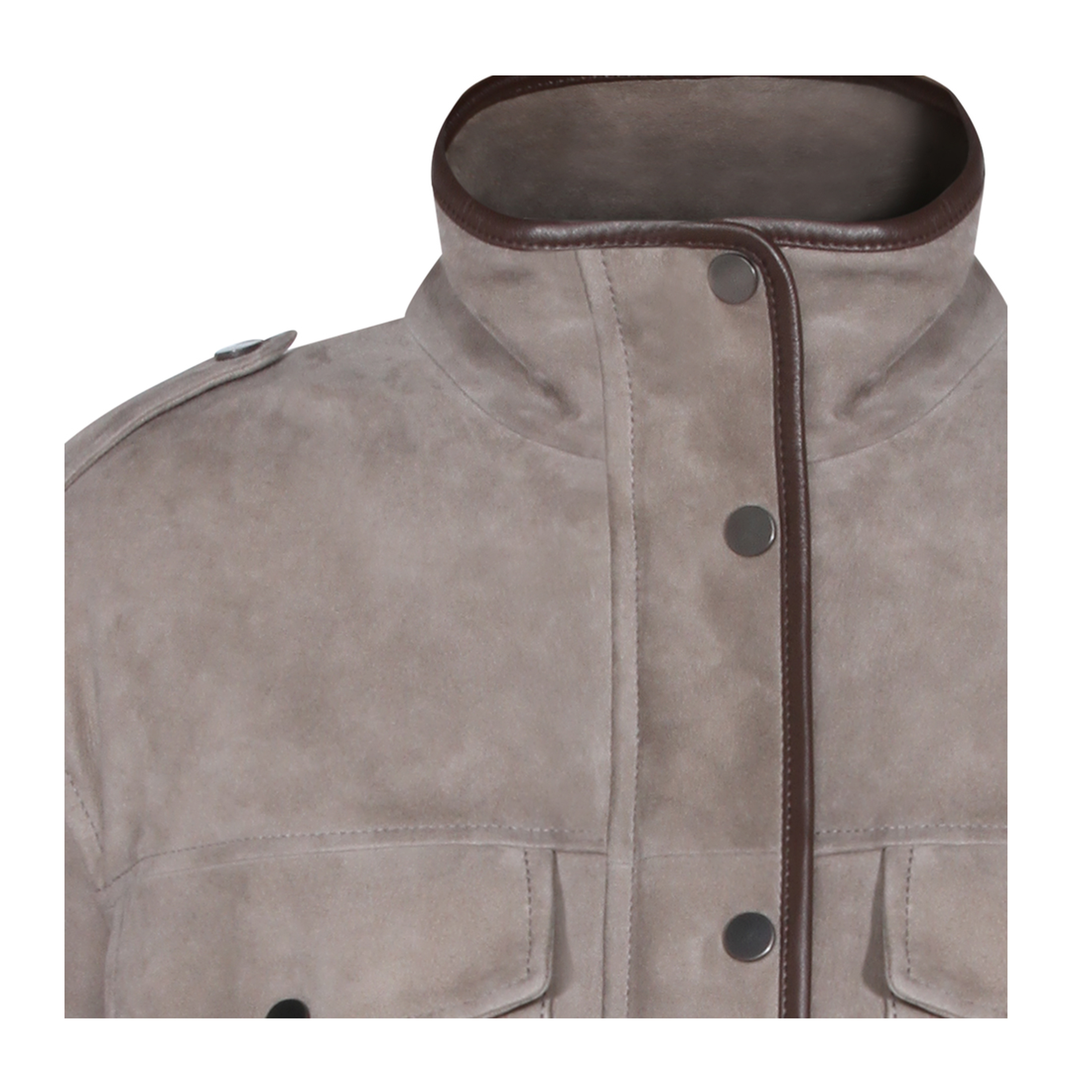 Faded Green Jacket With High Neck And Front Patch Pockets In Suede - Image 5