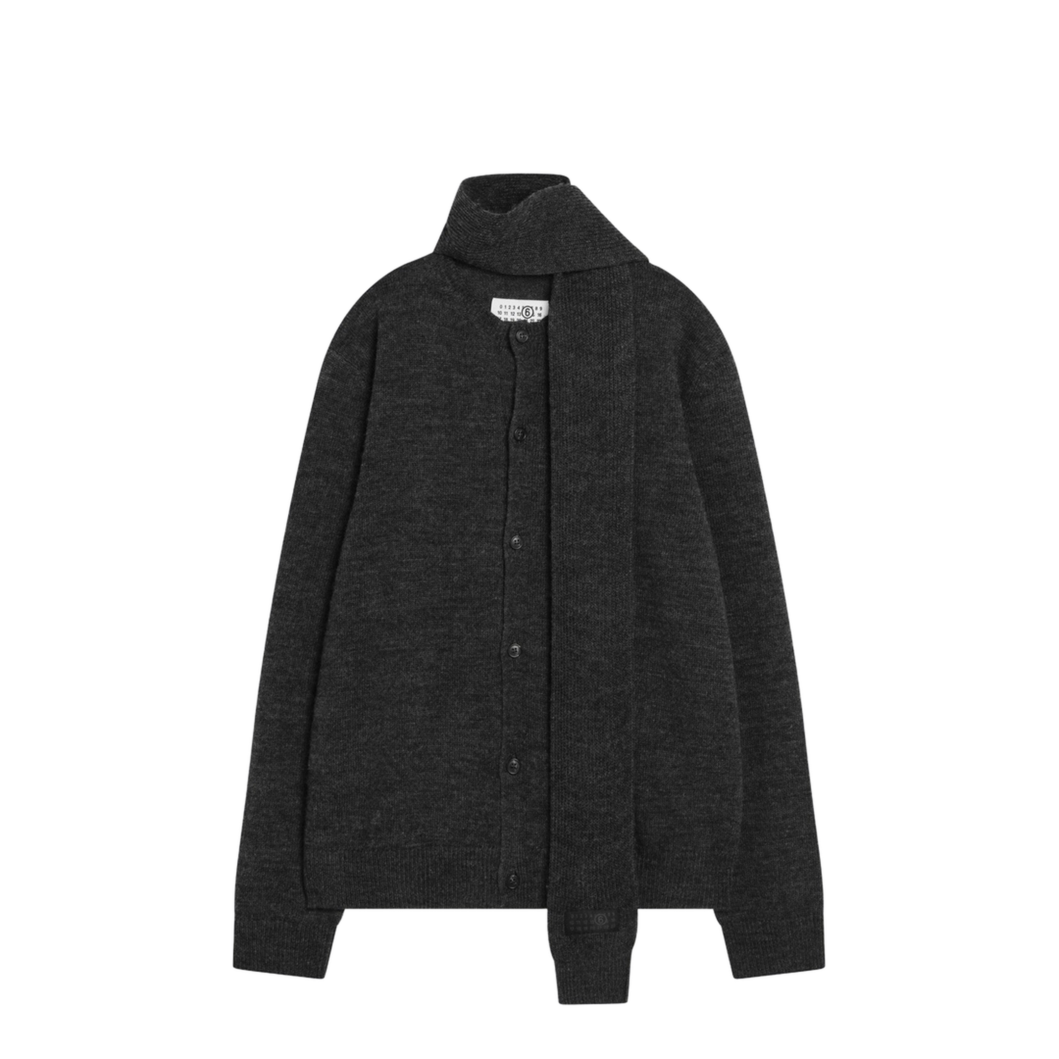 Grey Wool-Blend Cardigan with Scarf - Image 1