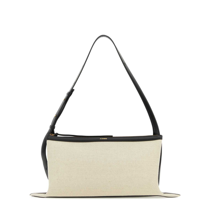Two-Tone Canvas and Leather Medium Empire Shoulder Bag - Image 1