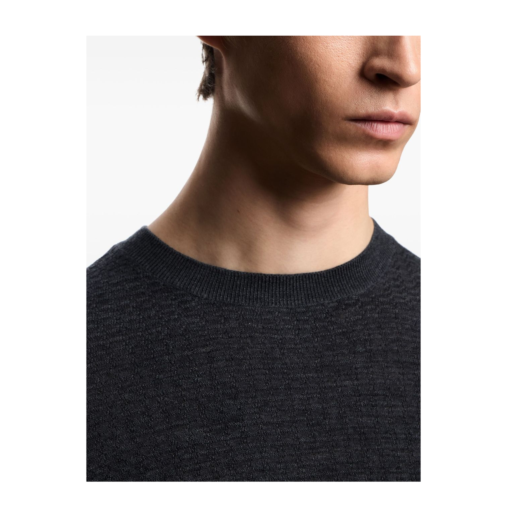 Dark Grey Textured Knit Round Neck Long Sleeve Top - Image 2