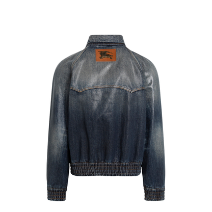 Coated Denim Aviator Jacket in Mid Blue - Image 2