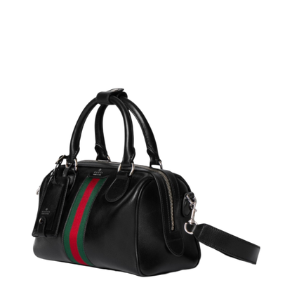 Web Trademark Small Leather Duffle Bag - Black - Image 2