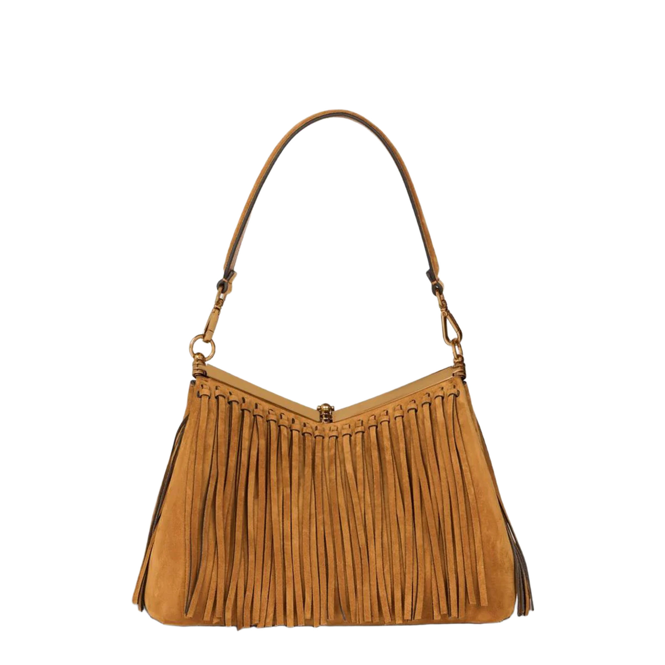Medium Suede Vela Bag with Fringing - Image 5